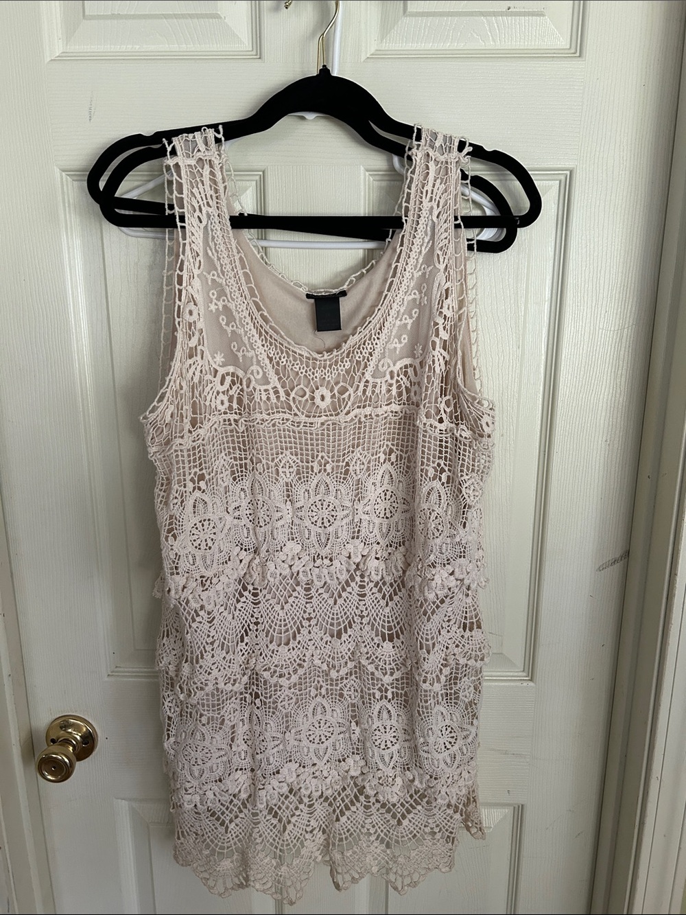Nue Options Crochet Lace Sleeveless top  in Light Beige